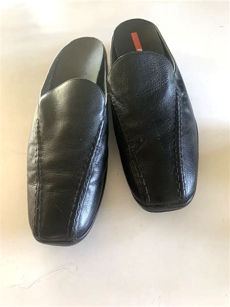 prada black leather slip on mules|Prada slippers patterns.